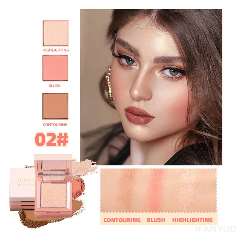 3-in-1 Makeup Palette – Highlighter, Blush & Contour