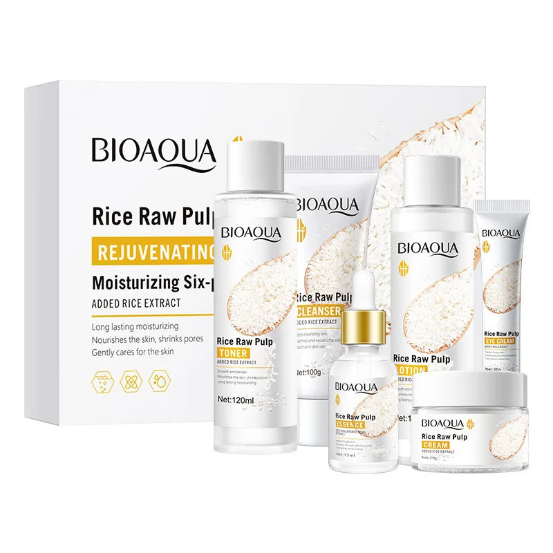 BIOAQUA Rice Skincare Set (6PCS) – Cleanser, Cream, Serum & Toner
