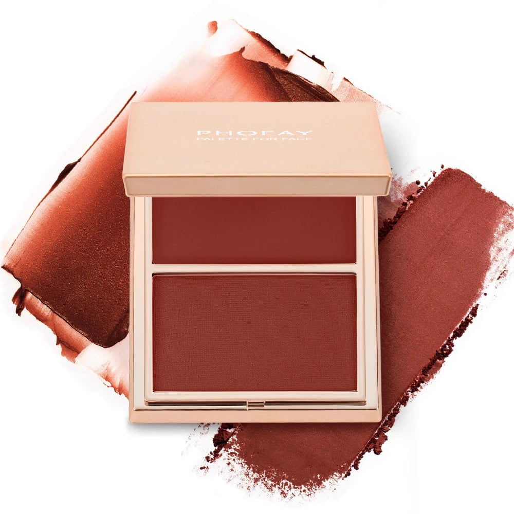 PHOFAY Cream & Powder Blush Duo – Matte & Dewy Finish