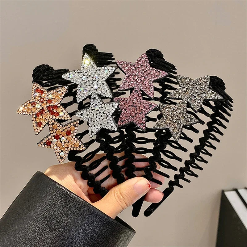 Rhinestone Headband – Luxury Double Star Hair Hoop