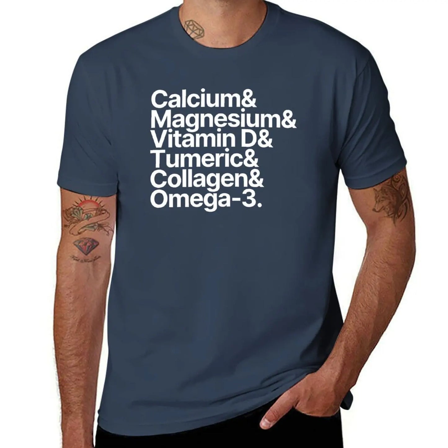 Health Supplements Calcium Magnesium Vitamin D Tumeric Collagen Omega-3 T-Shirt vintage clothes cute tops shirts men graphic