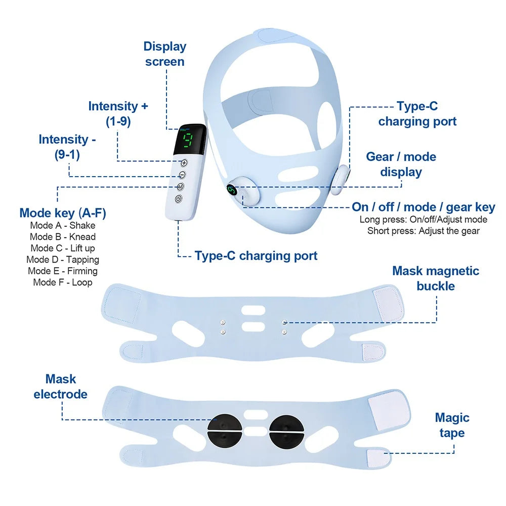 Face Lifting Beauty Machine EMS Chin Cheek Slimming Strap Skincare Facial Shaping Massager Double Chin Removal V Line Lift Belt