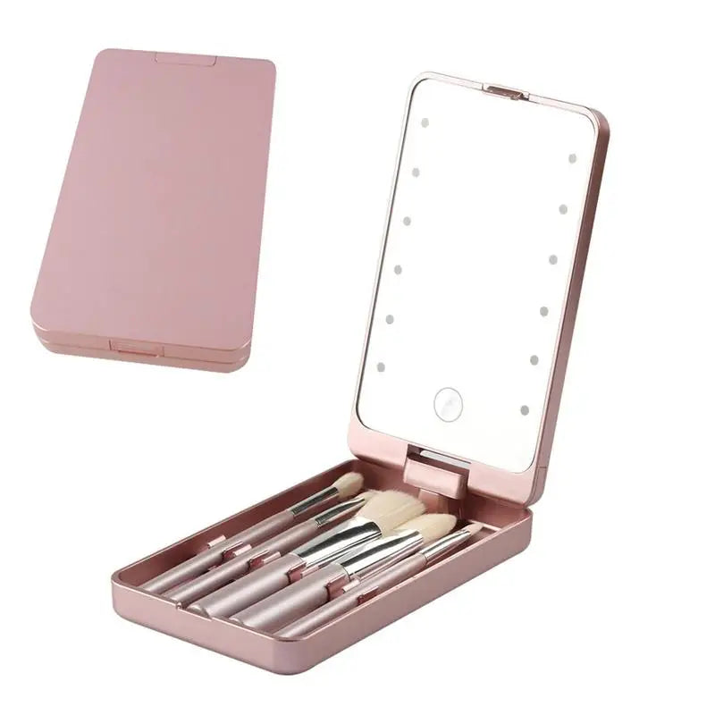 LED Light Makeup Mirror – Travel Compact & Foldable