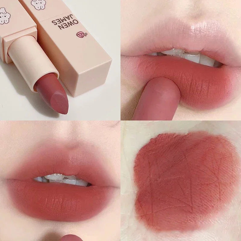Dusty Pink Velvet Lipstick Milk Silky Texture Lip Rouge Lasting Waterproof Matte Lipsticks Sexy Red Lips Lippy Korean Makeup