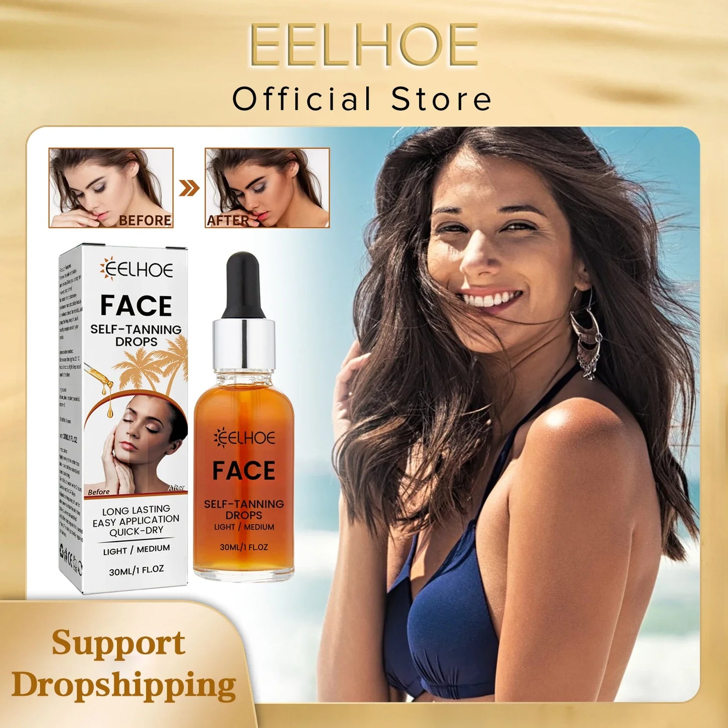 EELHOE Self-Tanning Drops – Liquid Sunless Tan Oil for Face & Body
