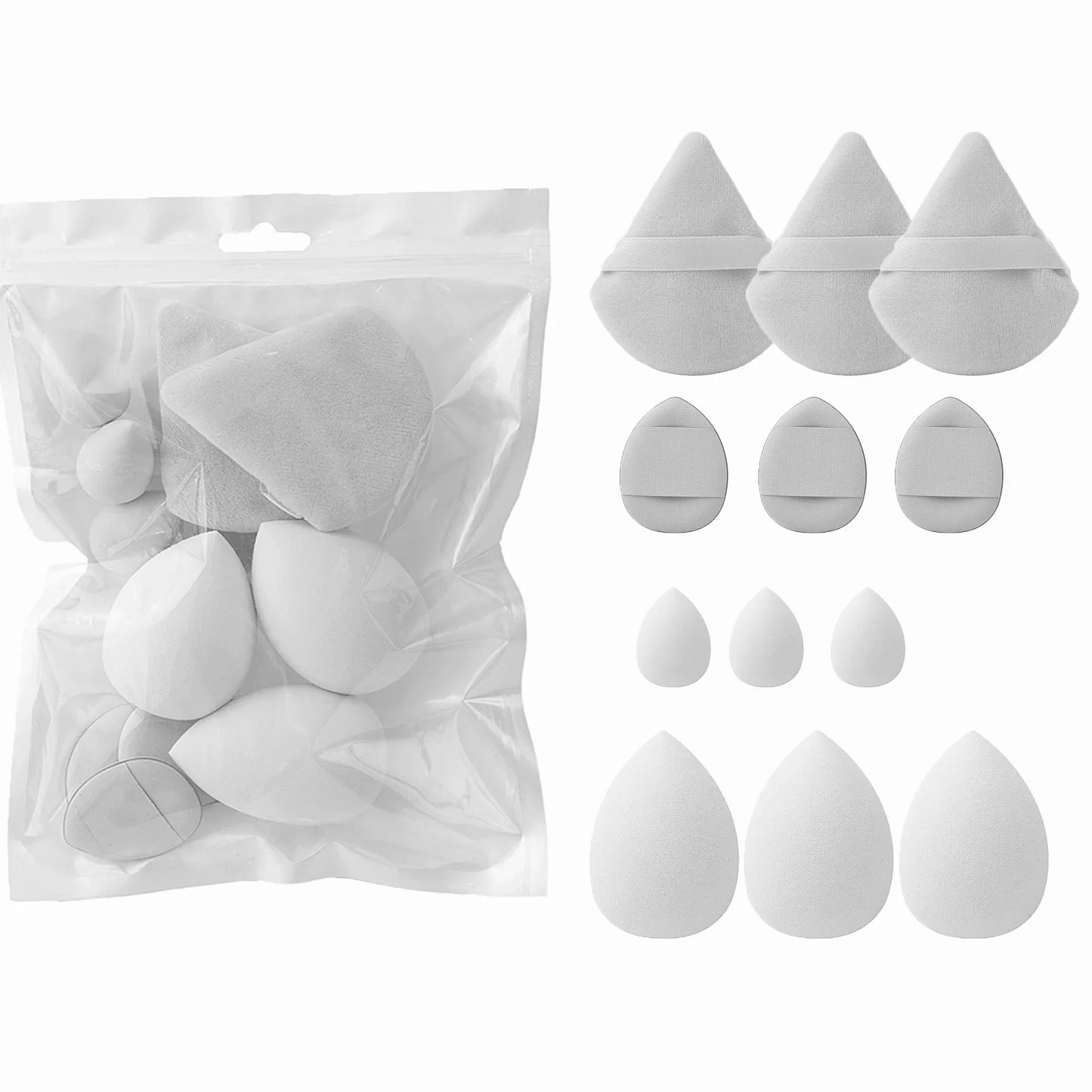 12PCS Cosmetic Puff Set – Triangle & Egg Blenders