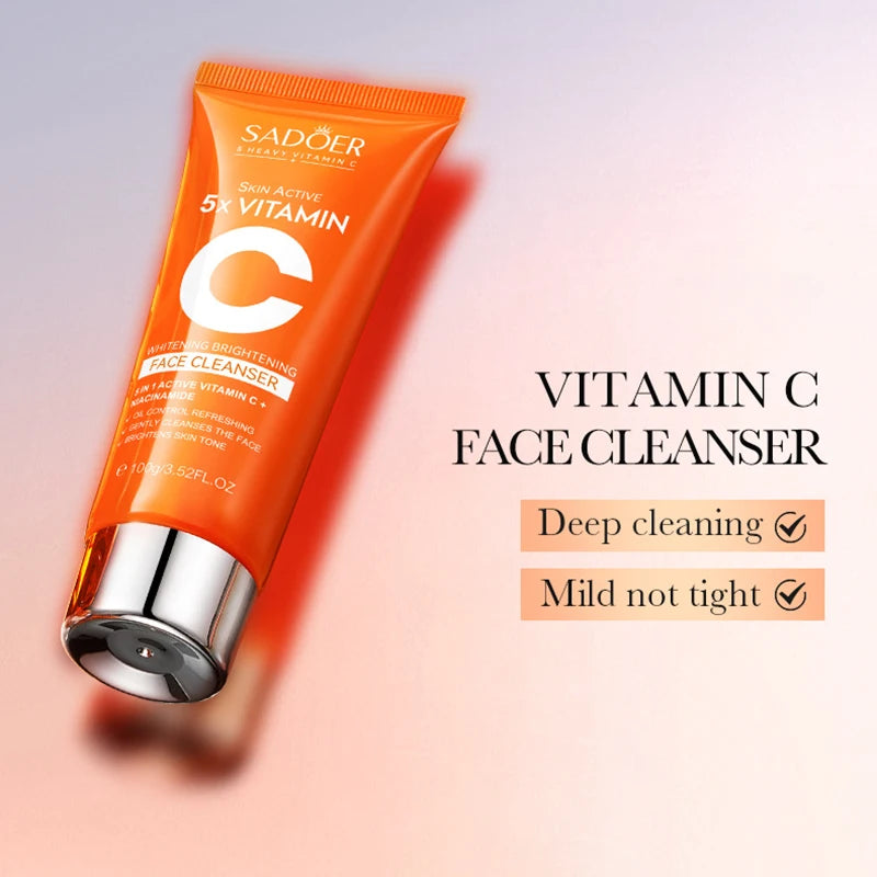 SADOER Vitamin C Skincare Set – 6pcs Cream, Serum & Cleanser