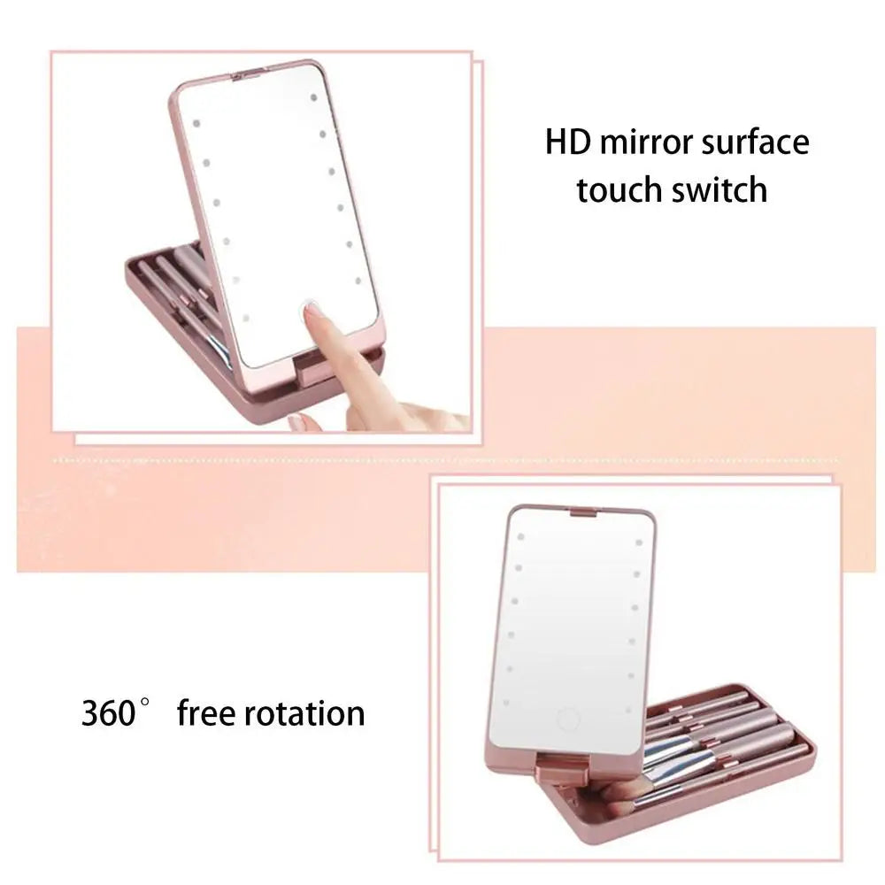 LED Light Makeup Mirror – Travel Compact & Foldable