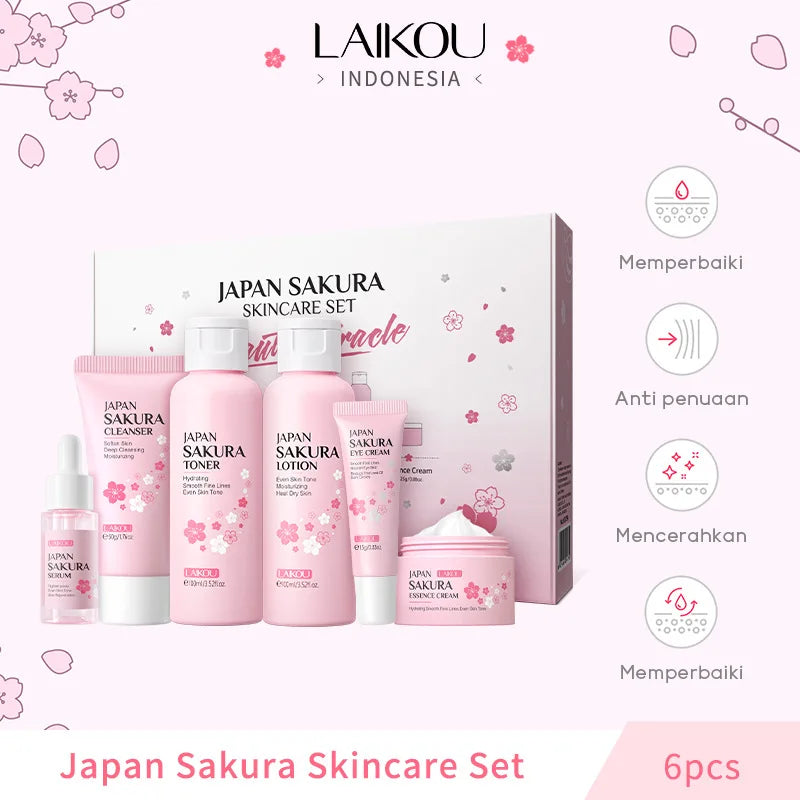 LAIKOU Sakura Skincare Kit – Cleanser, Creams, Toner & Serum