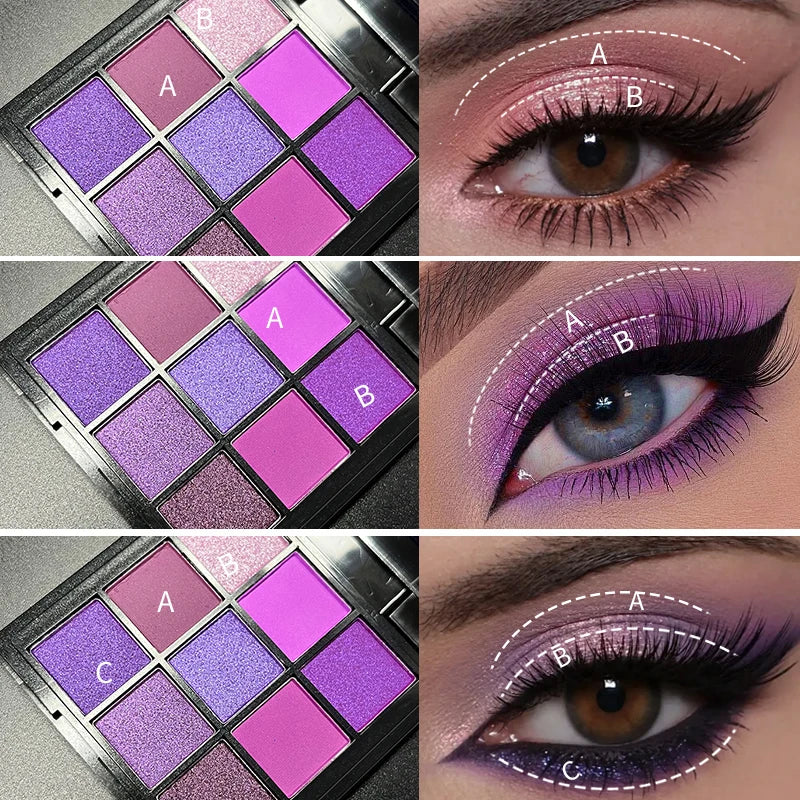 9 Color Purple Glitter Eyeshadow Palette