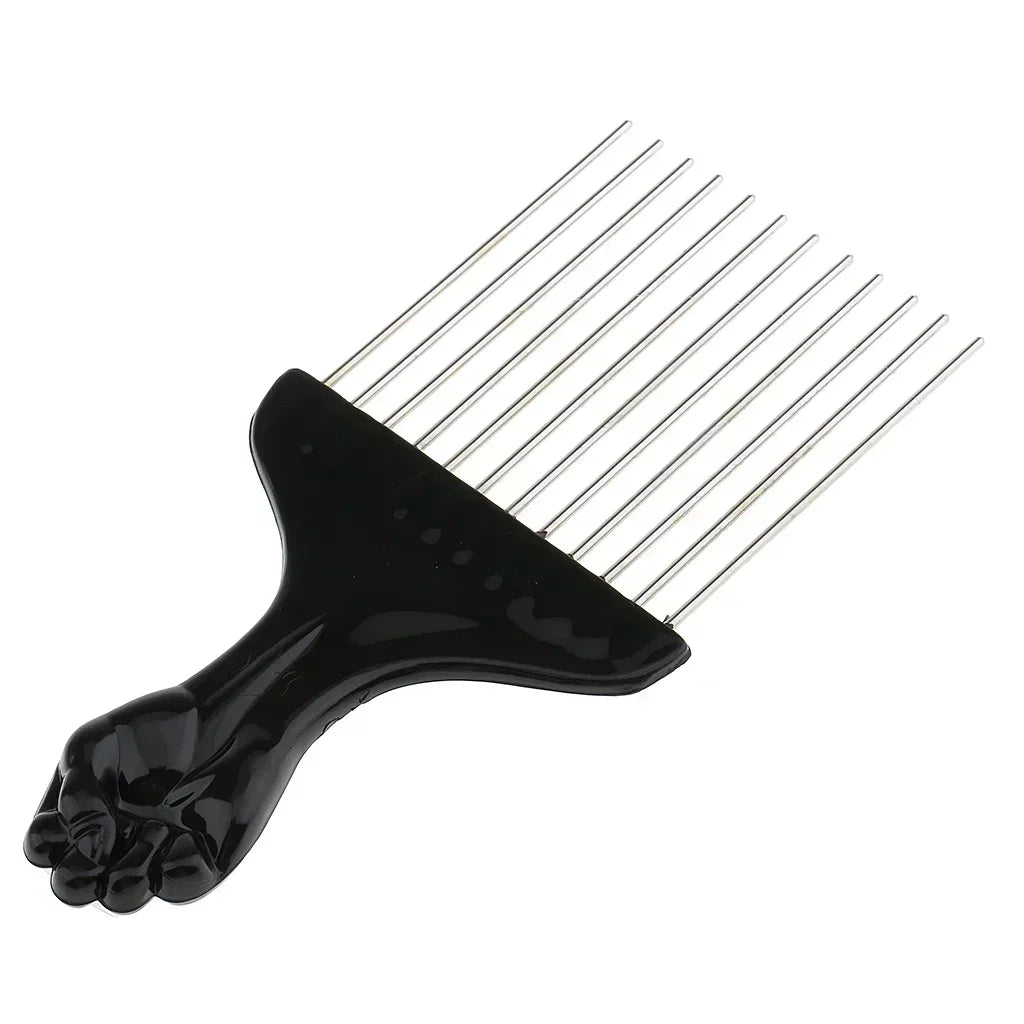 Black Fist Afro Pick Metal Wide Teeth Hair Comb For Volumizing Hair Styling Anti-static Comb Brush Detangling Comb