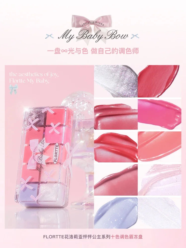 FLORTTE Jelly Lip Gloss Palette – 10-Color Lip Glaze Set