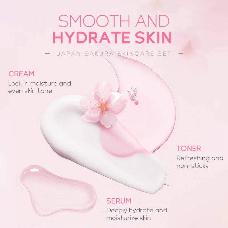 LAIKOU Sakura Skincare Kit – Cleanser, Creams, Toner & Serum