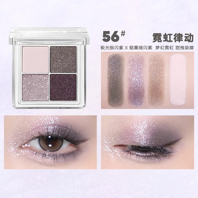 Judydoll 4-Color Eyeshadow Palette – Matte & Glitter Shades