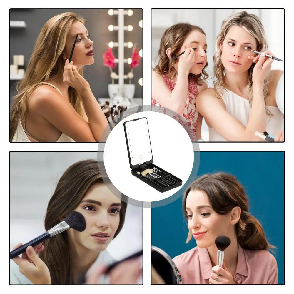 LED Light Makeup Mirror – Travel Compact & Foldable