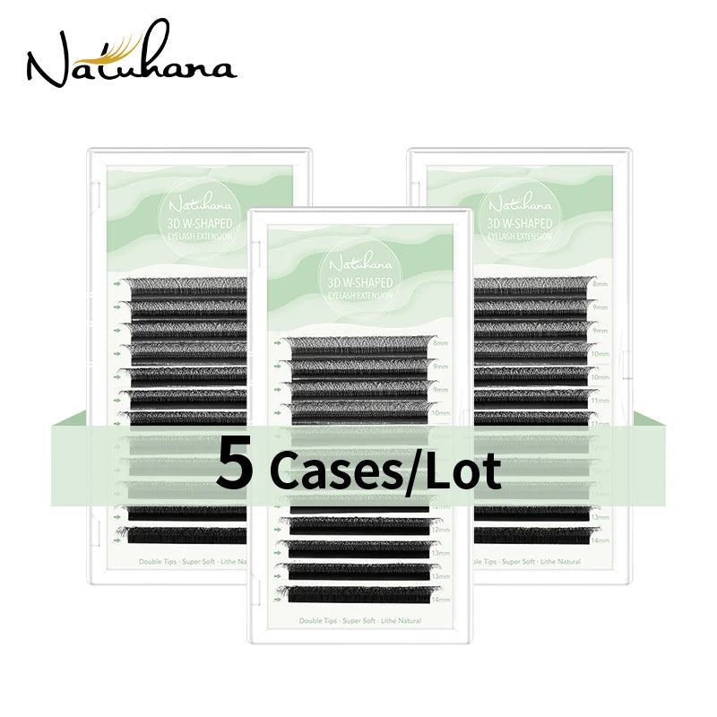 NATUHANA 5 Cases Eyelash Extensions – W-Shape Volume