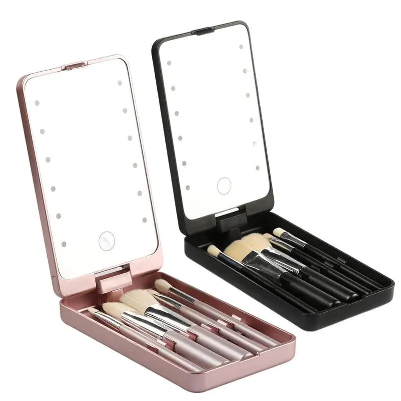 LED Light Makeup Mirror – Travel Compact & Foldable