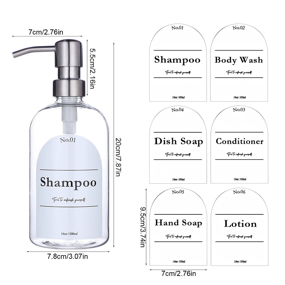 Clear Shampoo & Body Wash Dispenser Set – Stainless Pump