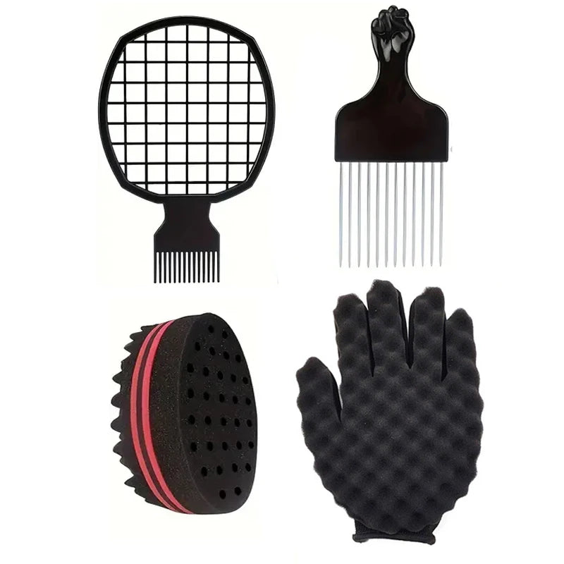 Afro Hair Sponge Set – Curl Sponge, Brush & Pick Comb