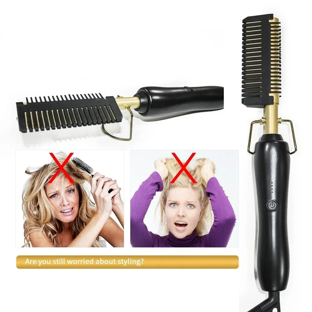 Hair Straightener Flat Iron – Styling Brush & Curling Comb
