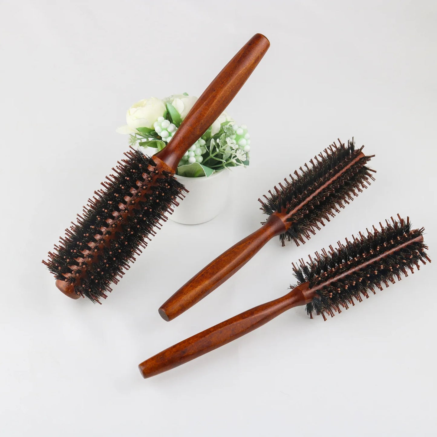 Wooden Bristle Round Brush – Curling Roller Hair Comb