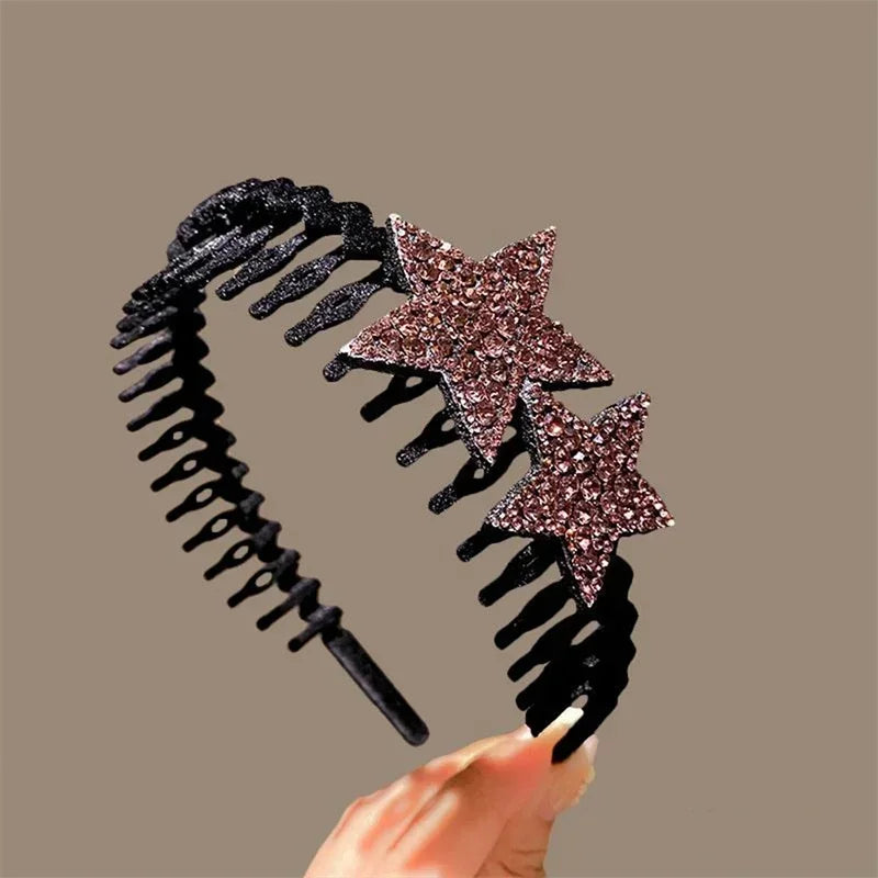 Rhinestone Headband – Luxury Double Star Hair Hoop