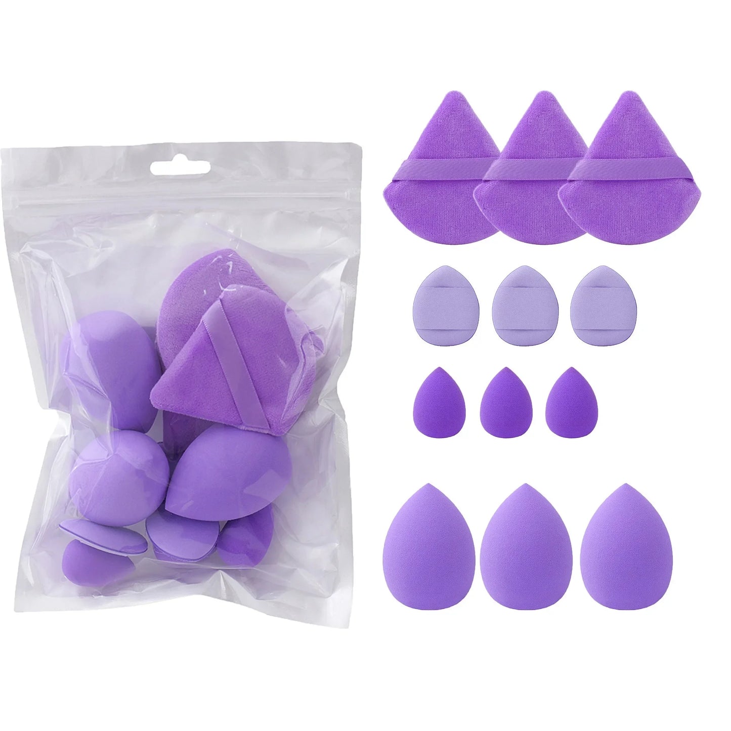12PCS Cosmetic Puff Set – Triangle & Egg Blenders