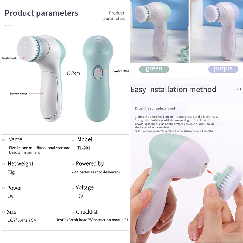 5-in-1 Electric Facial Cleanser & Massager – Deep Pore Cleaning