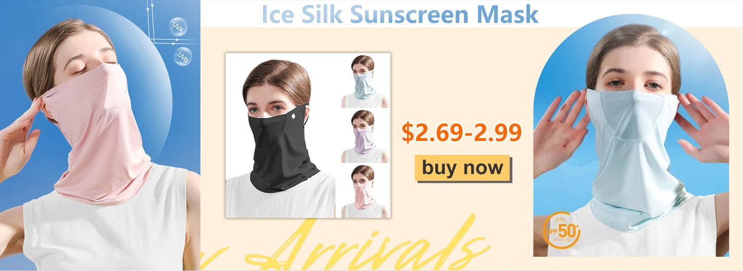 Ice Silk Sunscreen Mask Outdoor Sports Anti-UV Face Mask Cycling Breathable Anti-dust Face Cover Women Girls Hanging Ear Mask