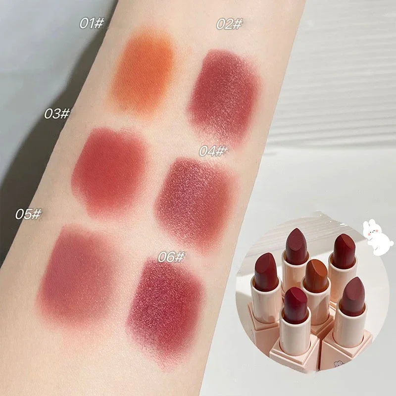 Dusty Pink Velvet Lipstick Milk Silky Texture Lip Rouge Lasting Waterproof Matte Lipsticks Sexy Red Lips Lippy Korean Makeup