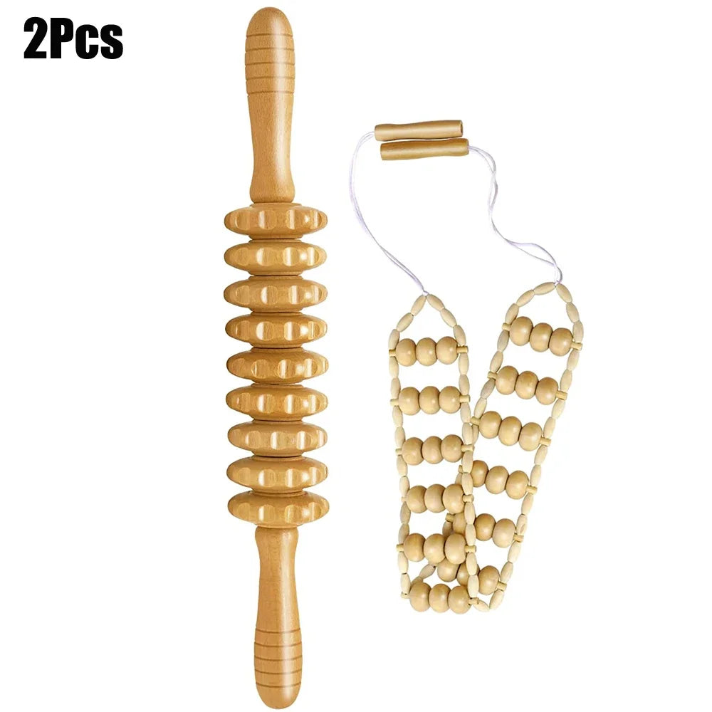 Wooden Therapy Massage Tools – Anti-Cellulite Gua Sha Roller & Cup Set