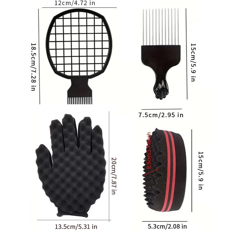 Afro Hair Sponge Set – Curl Sponge, Brush & Pick Comb