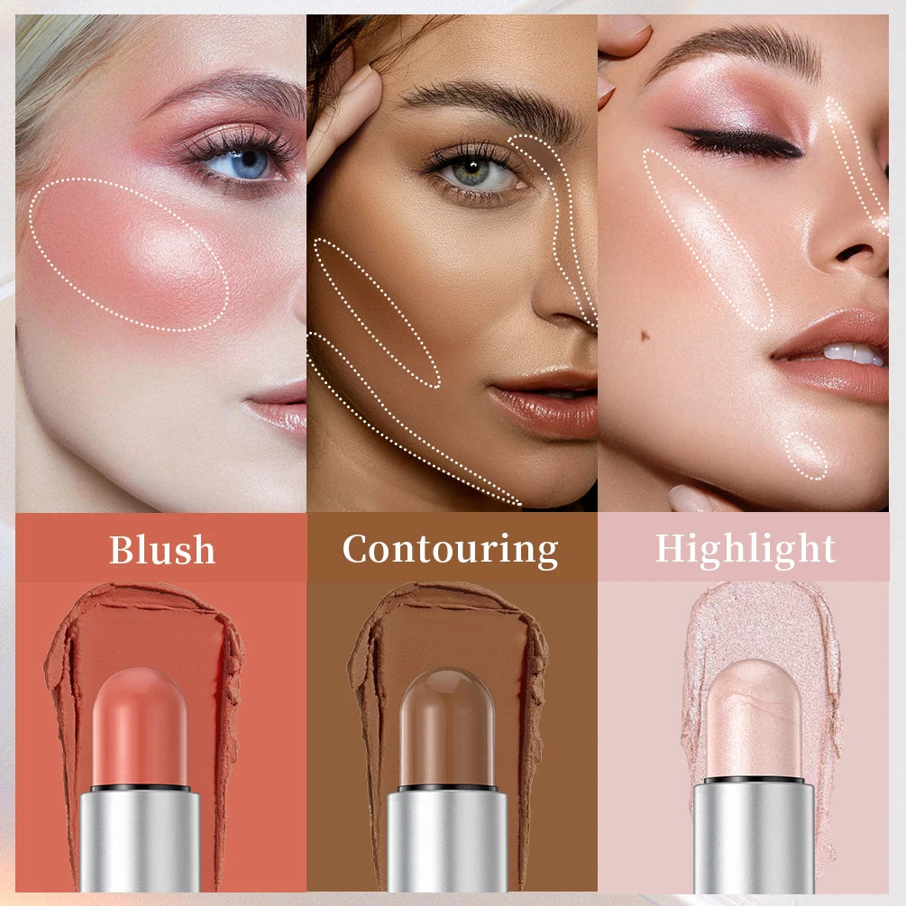 QIBEST Highlight & Contour Stick – Waterproof Cream Blusher