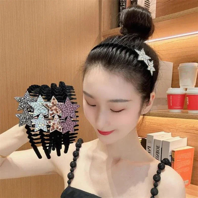 Rhinestone Headband – Luxury Double Star Hair Hoop