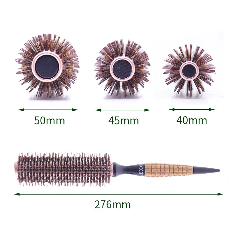 Round Barrel Boar Bristles Hair Brush Women Blowing Curling Styling Hair Comb Anti Static Roll Hairbrush Profissional Wood Combs