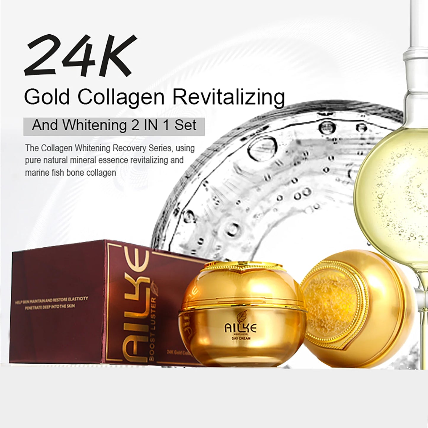 AILKE 24K Gold Skincare Set – Essence, Toner & Cream