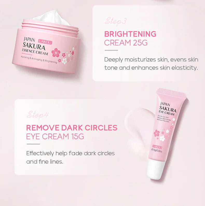 Sakura Skincare Set – Cleanser, Serum, Cream & Eye Care