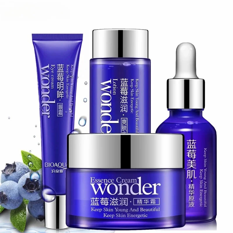 4PCS Blueberry Skincare Set – Serum, Cream, Toner & Eye Care
