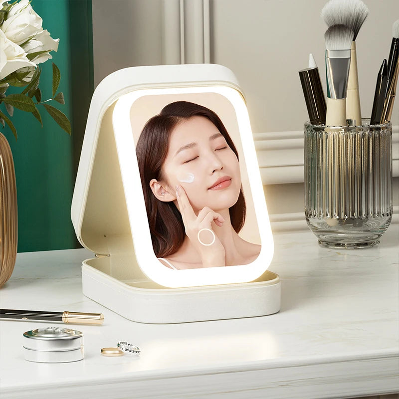 Makeup Storage Box with Lighted Mirror
