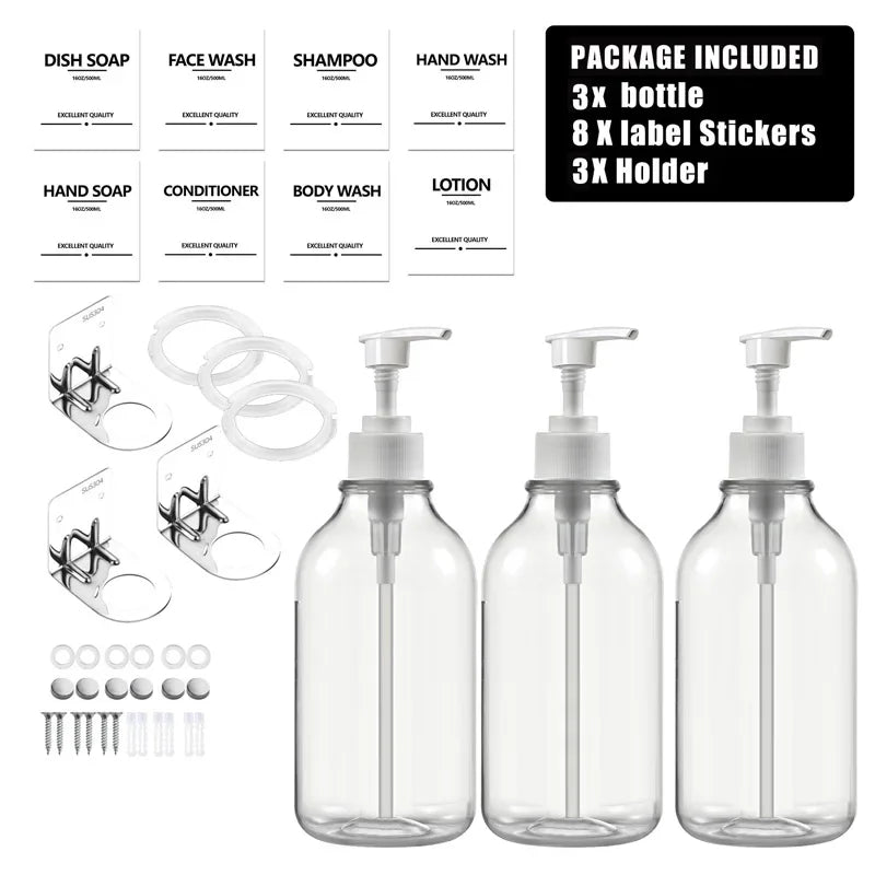 Wall-Mounted Shampoo & Conditioner Bottle Set – 500ml
