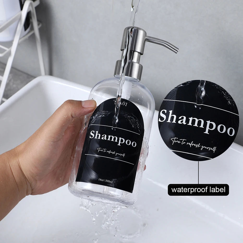 Clear Shampoo & Body Wash Dispenser Set – Stainless Pump