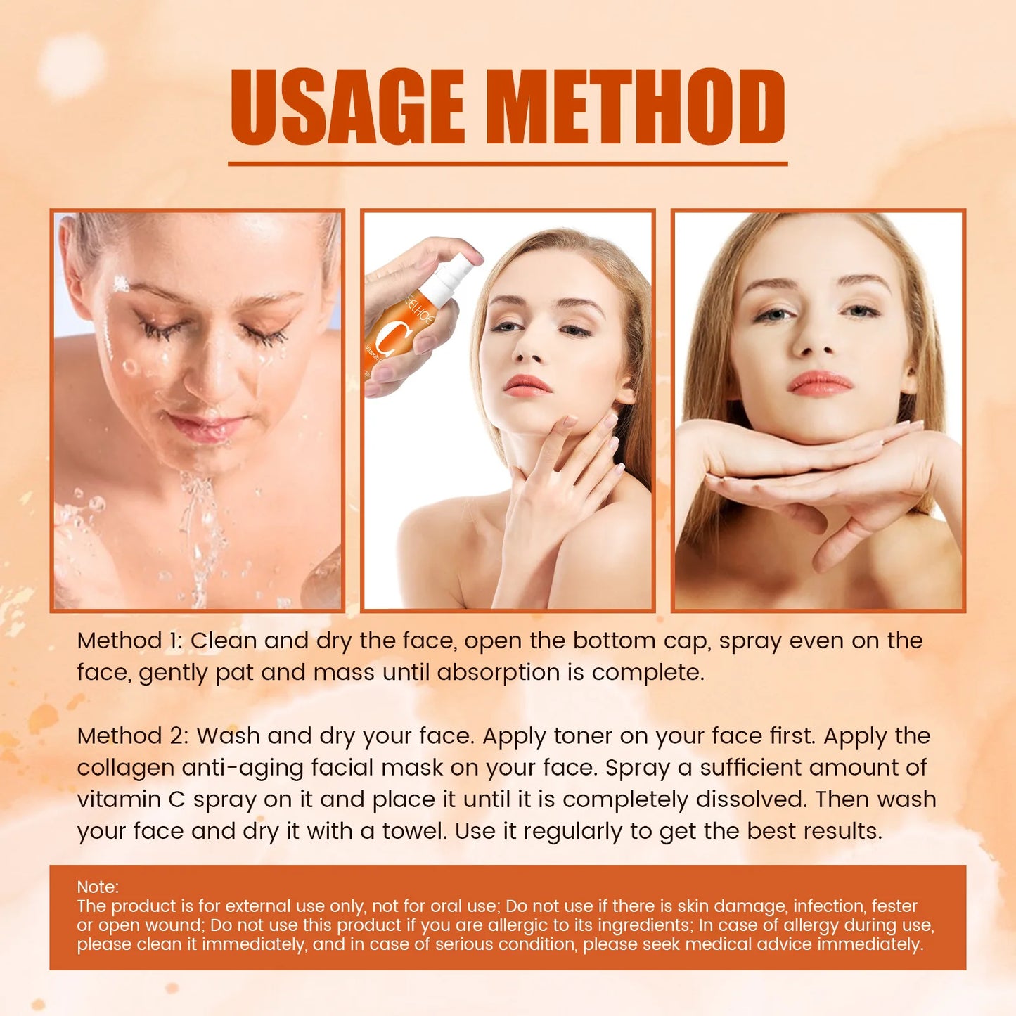 EELHOE Moisturizing Facial Serum Vitamin C Spray Rejuvenation Smooth Repair Sensitive Skin Care Brightening Face Mist Spray 50ml