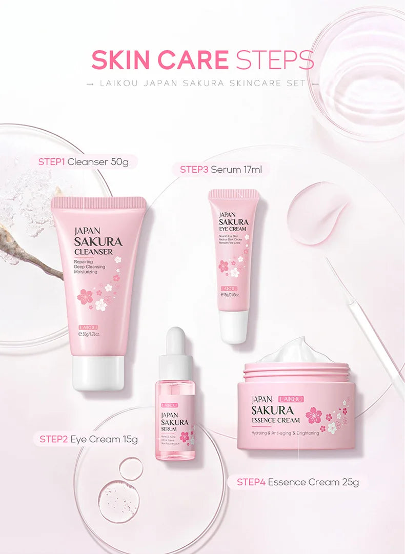 Sakura Skincare Set – Cleanser, Serum, Cream & Eye Care