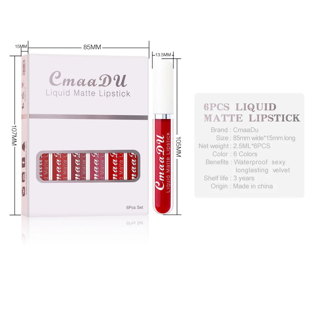 6PCS Liquid Lip Gloss Set – Waterproof & Long Lasting