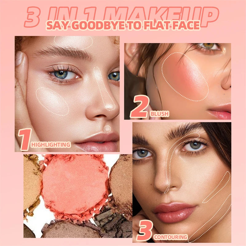 3-in-1 Makeup Palette – Highlighter, Blush & Contour