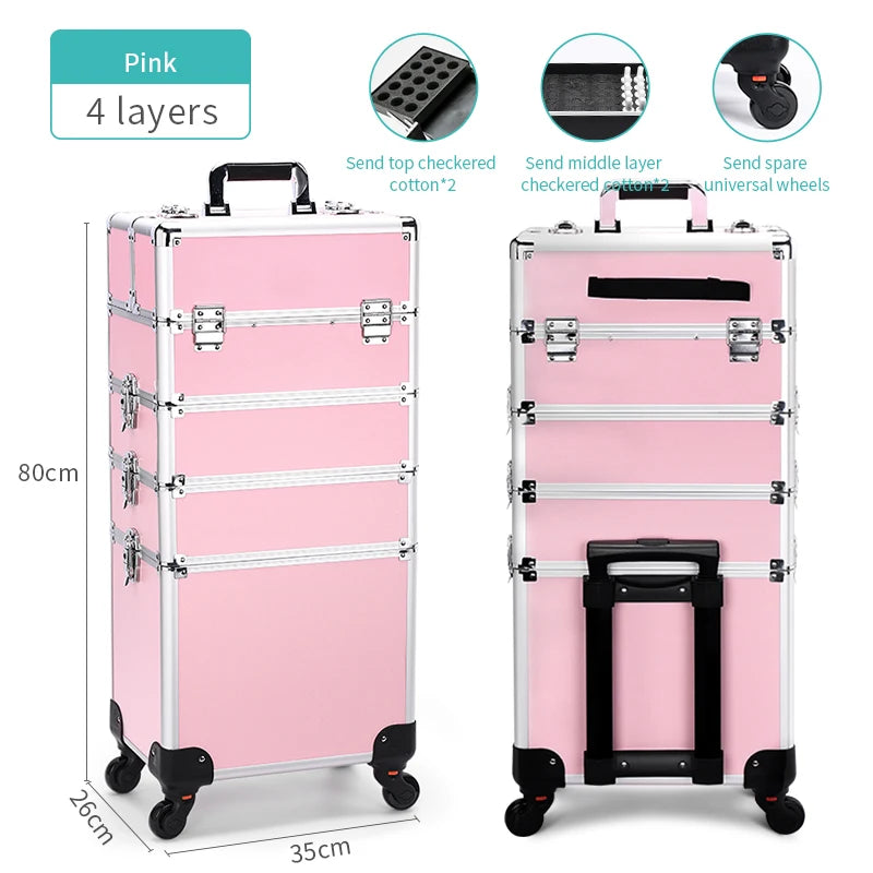 Rolling Makeup Trolley Case – Professional 4-in-1