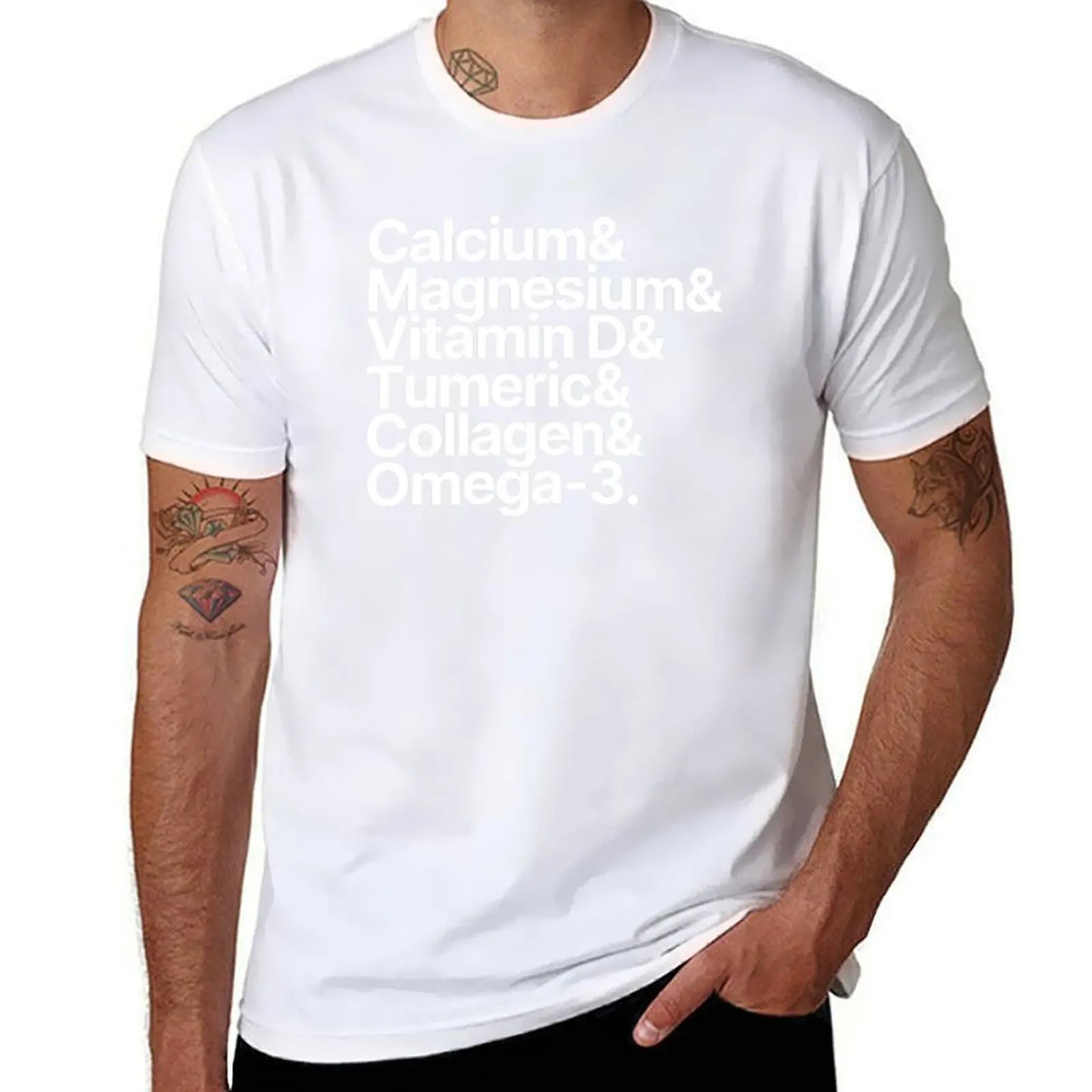 Health Supplements Calcium Magnesium Vitamin D Tumeric Collagen Omega-3 T-Shirt vintage clothes cute tops shirts men graphic