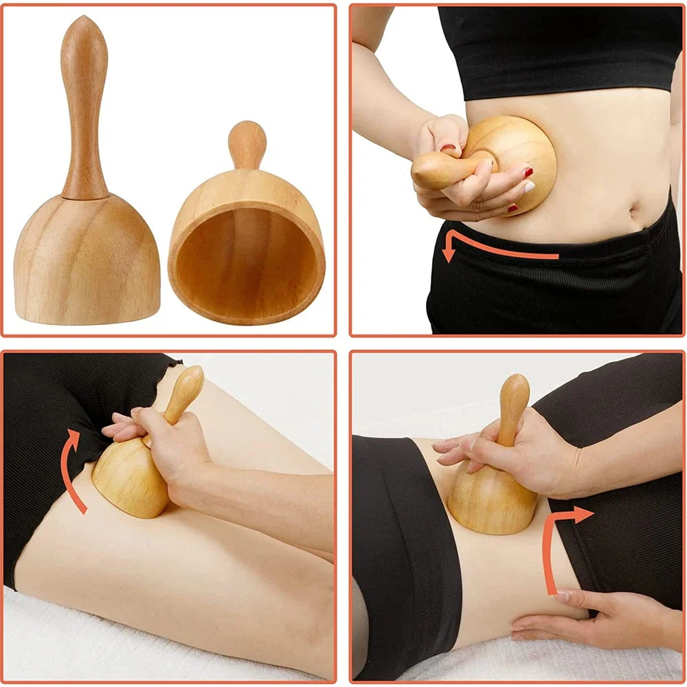 Wooden Therapy Massage Tools – Anti-Cellulite Gua Sha Roller & Cup Set