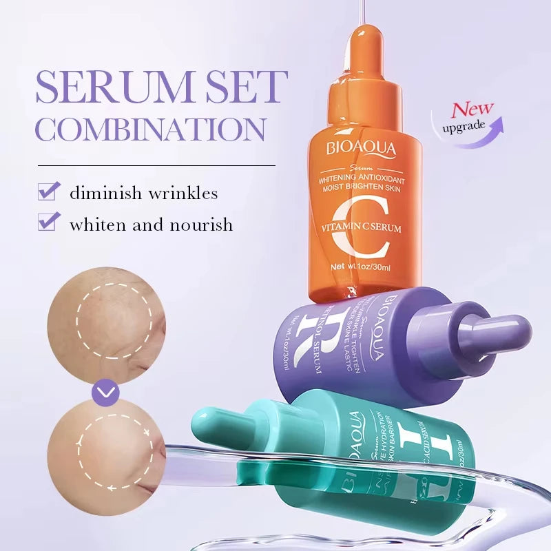 BIOAQUA Face Serum Set – Vitamin C, Retinol & Hyaluronic Acid (3pcs)