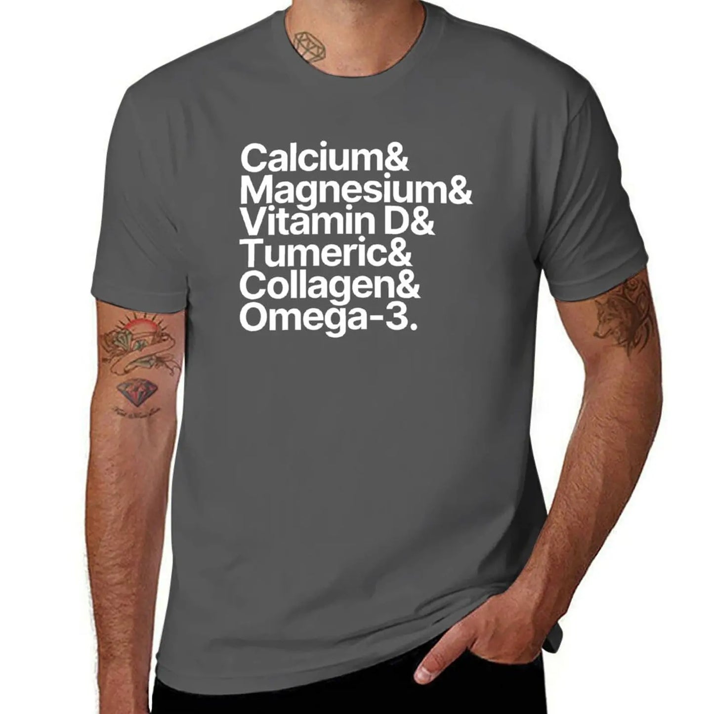 Health Supplements Calcium Magnesium Vitamin D Tumeric Collagen Omega-3 T-Shirt vintage clothes cute tops shirts men graphic